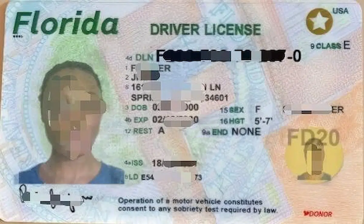 Florida FL ID physical photo