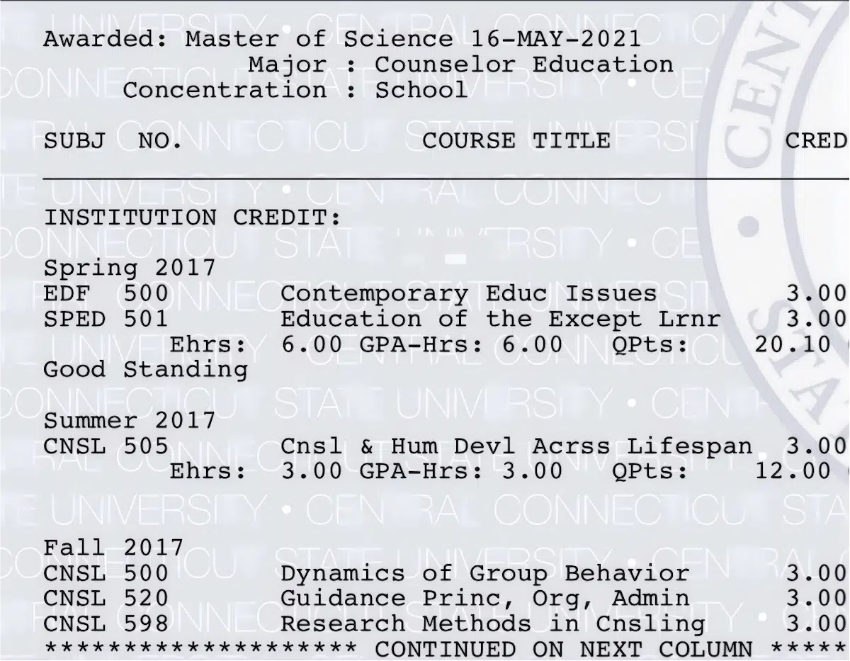 University Registrar Signature and Transcript Seal Details